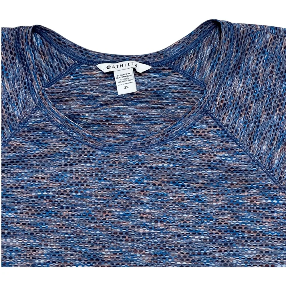 Athleta Women’s 3X Short Sleeve Raglan Active Top Blue Multicolor Textured - Picture 6 of 7